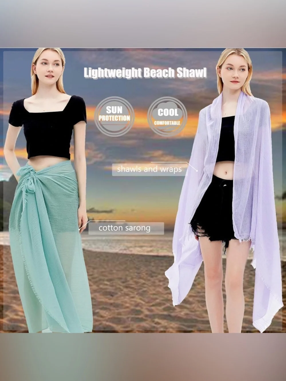 Gragengs Lightweight Large Green Long Gauze Shawl/Wrap - Picture 4 of 6
